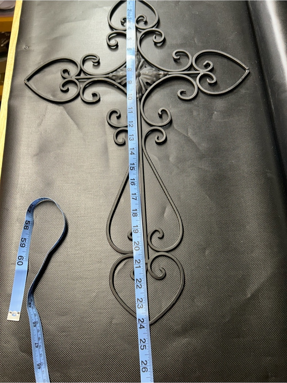 Ornate Black Iron 24”x15.5” Wall Cross with Scrollwork - Picture 3 of 4